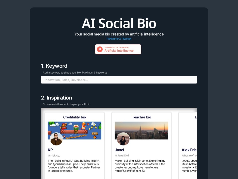 AI Social Bio preview