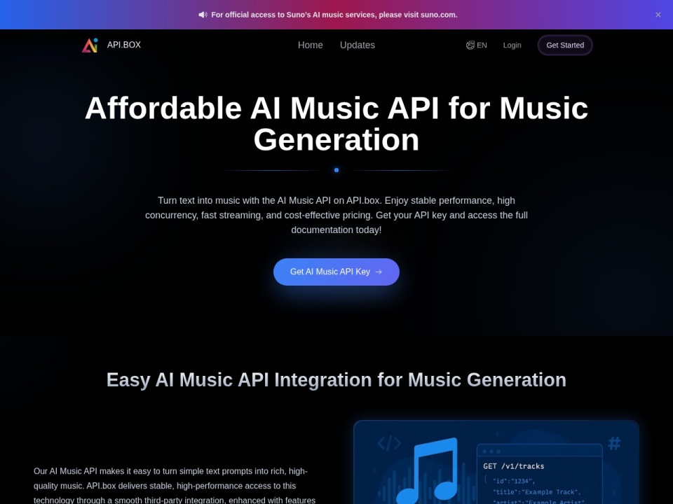 API Box Suno API For AI Music Generation Unofficial preview