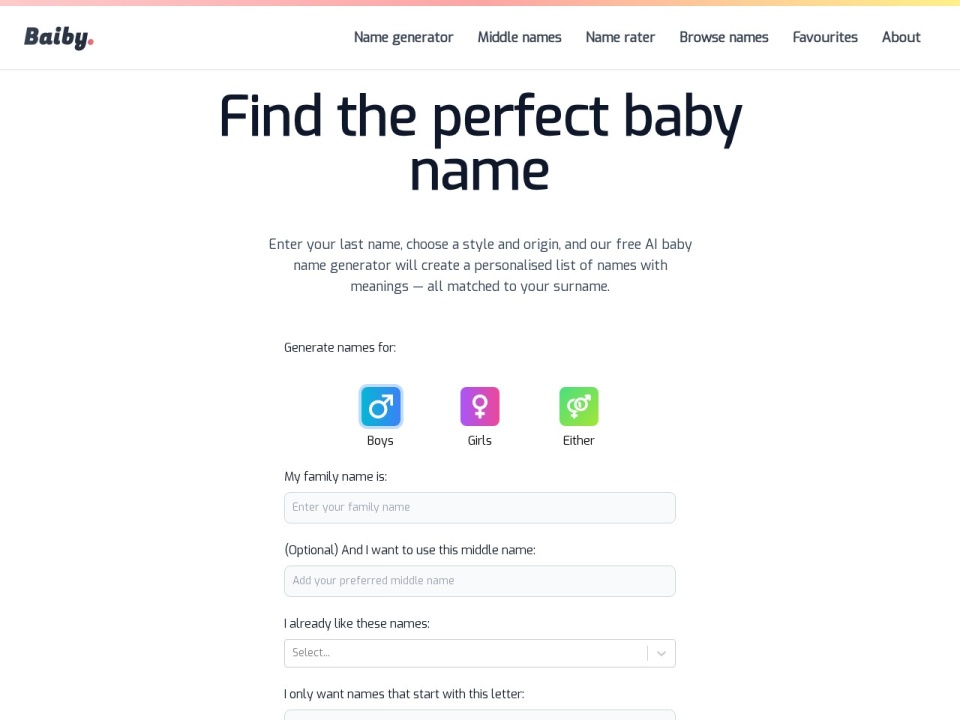 Baiby Baby Name Generator preview