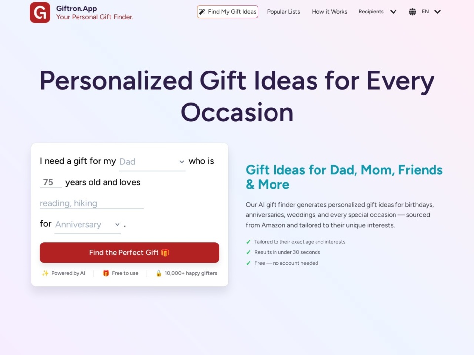 Giftron Personalized Gift Finder preview