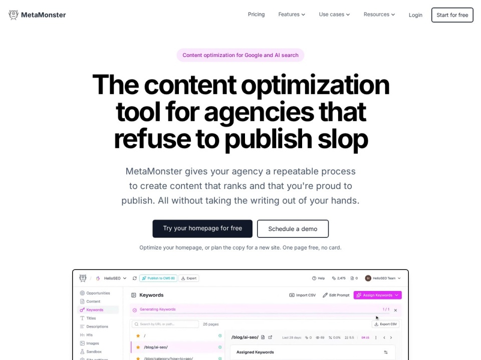 Metamonster SEO Crawler preview