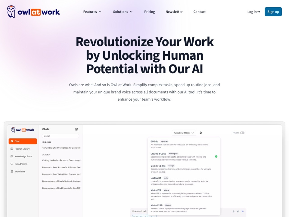 Owl At Work AI Companion For Businesses preview