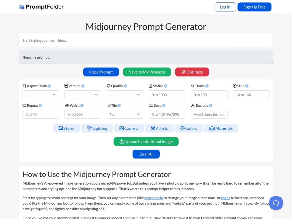 MidJourney Prompt Helper preview