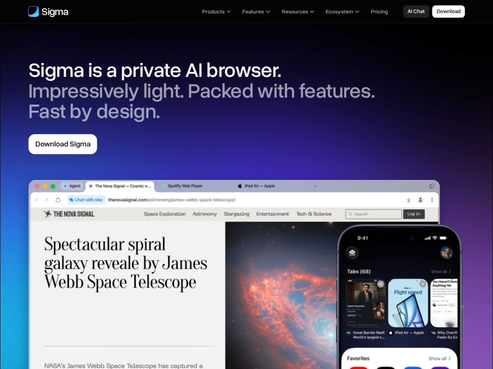 Sigma AI Browser preview