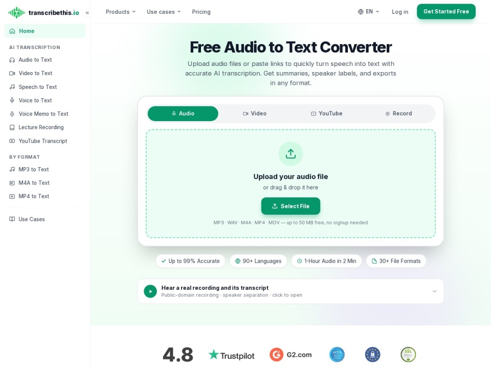 Transcribethis.io preview