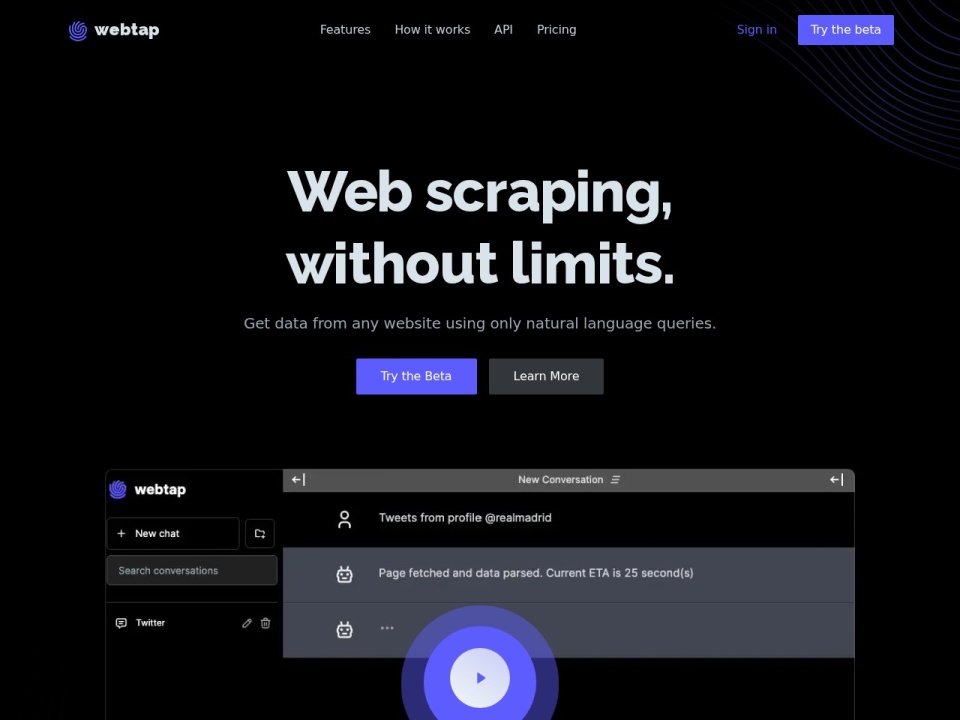 Webtap AI Web Scraper preview