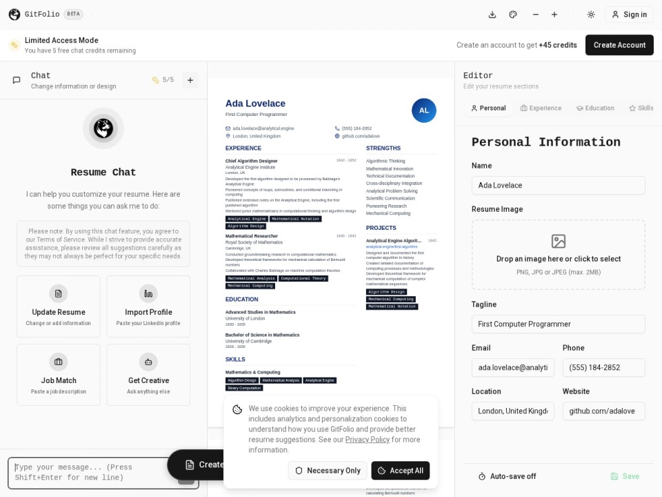 Gitfolio preview