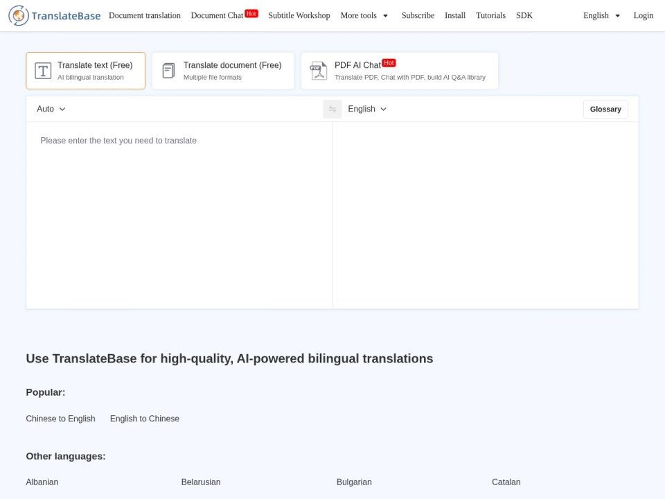 Translatebase Web Page Pdf And Subtitle Tranlation Chat With Pdf preview