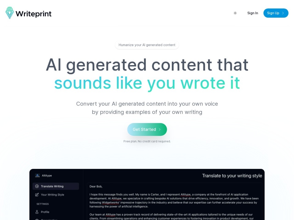 Writeprint AI preview